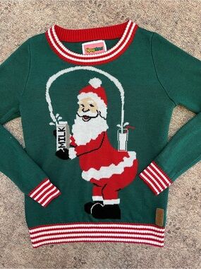 Tipsy Elves Green Santa Ugly Christmas Crewneck Sweater M